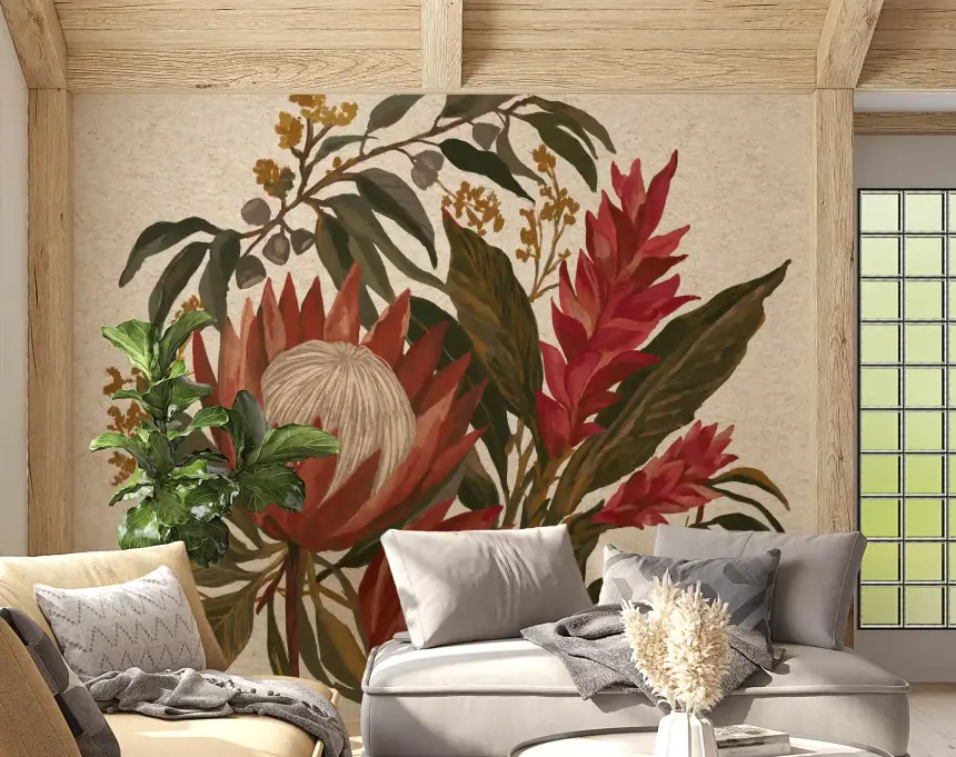 Exotic Earth Blooms Protea Flowers and Hawaiian Ginger Lili Bouquet Wall Mural
