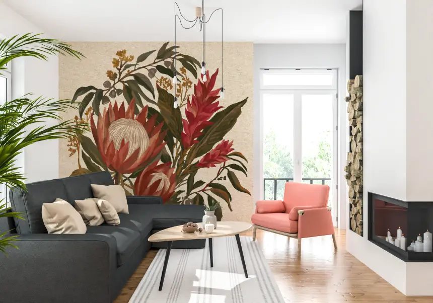 Exotic Earth Blooms Protea Flowers and Hawaiian Ginger Lili Bouquet Wall Mural