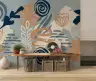 Dusty Blue Terracotta Abstract Organic Shapes Wall Mural 7