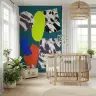 Dynamic Teal Brushstroke Abstract Geometric Shapes Wallpaper Mural 7