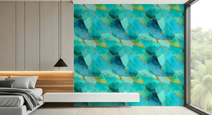 Aqua Gold Marble Mosaic Wallpaper