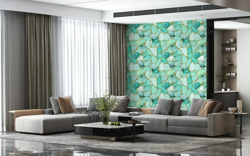 Aqua Gold Marble Wallpaper