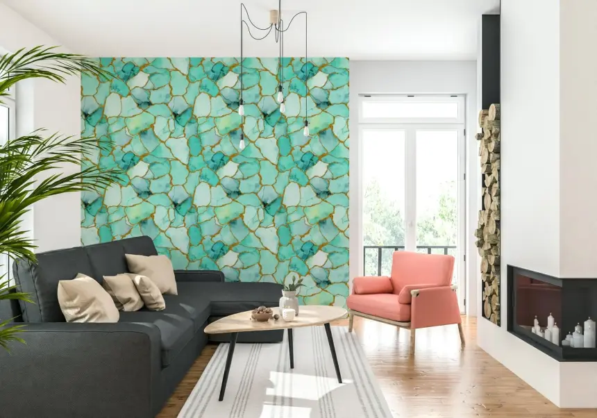 Aqua Gold Marble Wallpaper