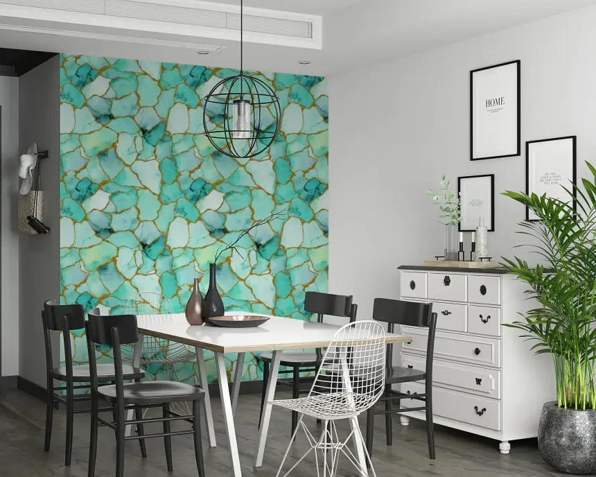 Aqua Gold Marble Wallpaper