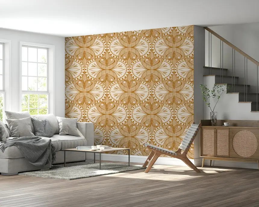 Art Nouveau Butterfly Floral in Cream Burnt Orange