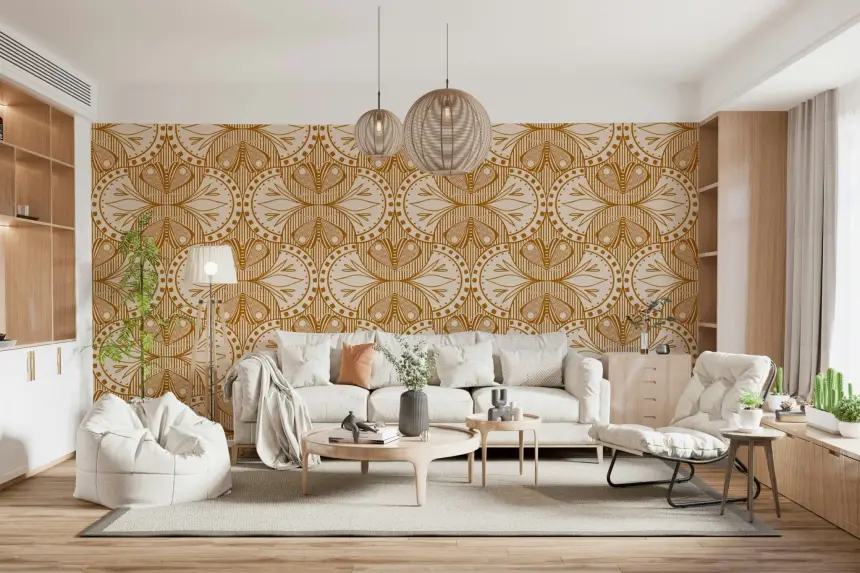 Art Nouveau Butterfly Floral in Cream Burnt Orange