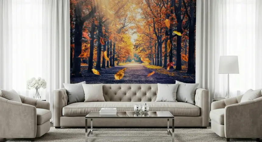 Autumn's Golden Path Wall Mural