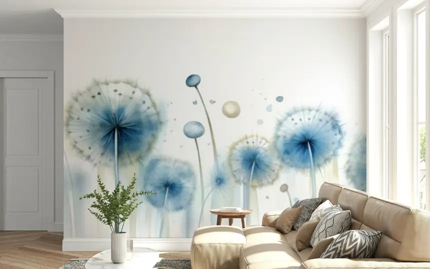 Azure Dreams: Dandelion Whispers Wall Mural