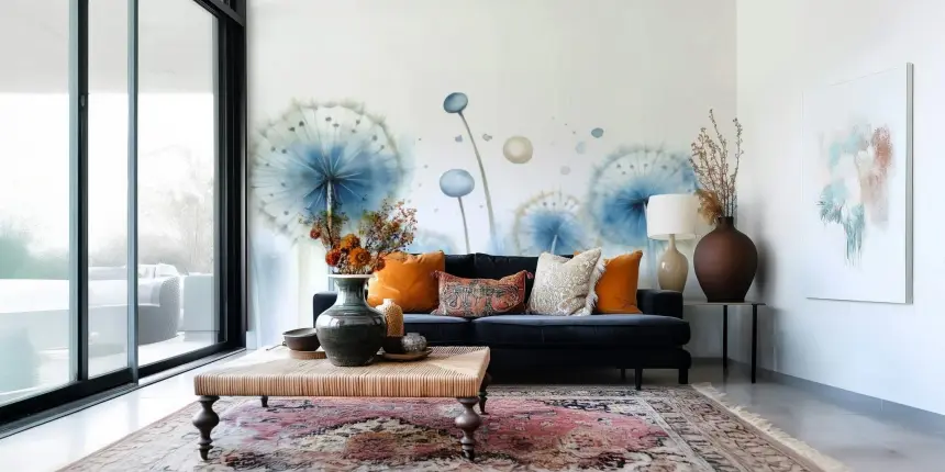 Azure Dreams: Dandelion Whispers Wall Mural