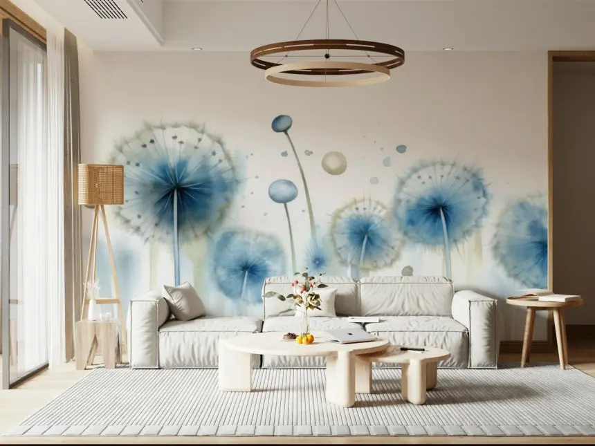 Azure Dreams: Dandelion Whispers Wall Mural