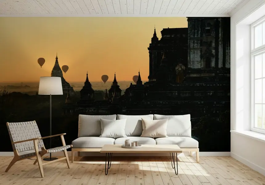 Bagan Sunrise Balloons Wall Mural -2316797