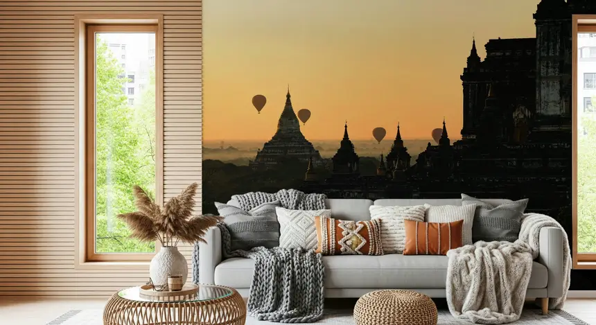 Bagan Sunrise Balloons Wall Mural -2316797