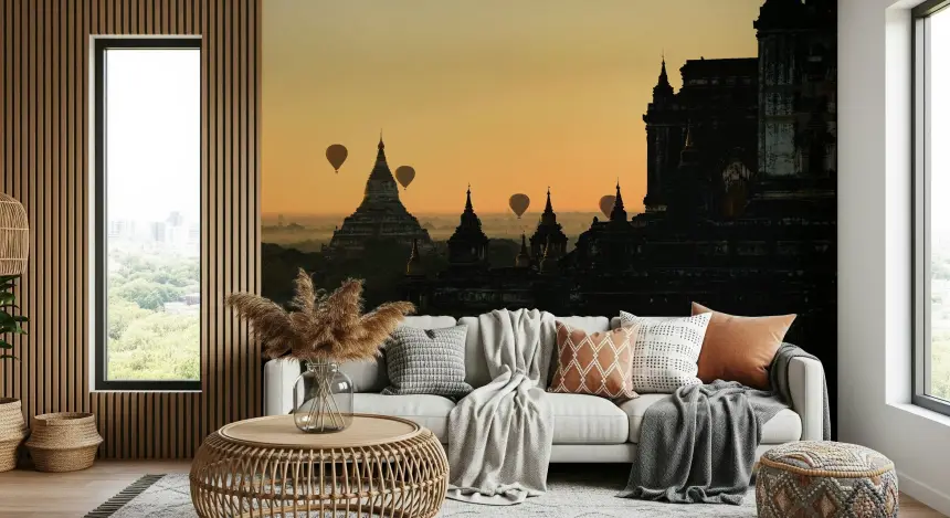 Bagan Sunrise Balloons Wall Mural -2316797