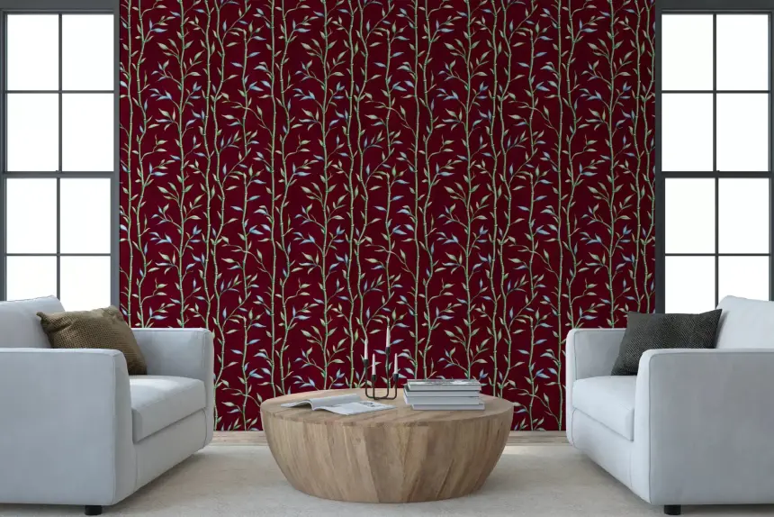 Bamboo Breeze Crimson Wallpaper