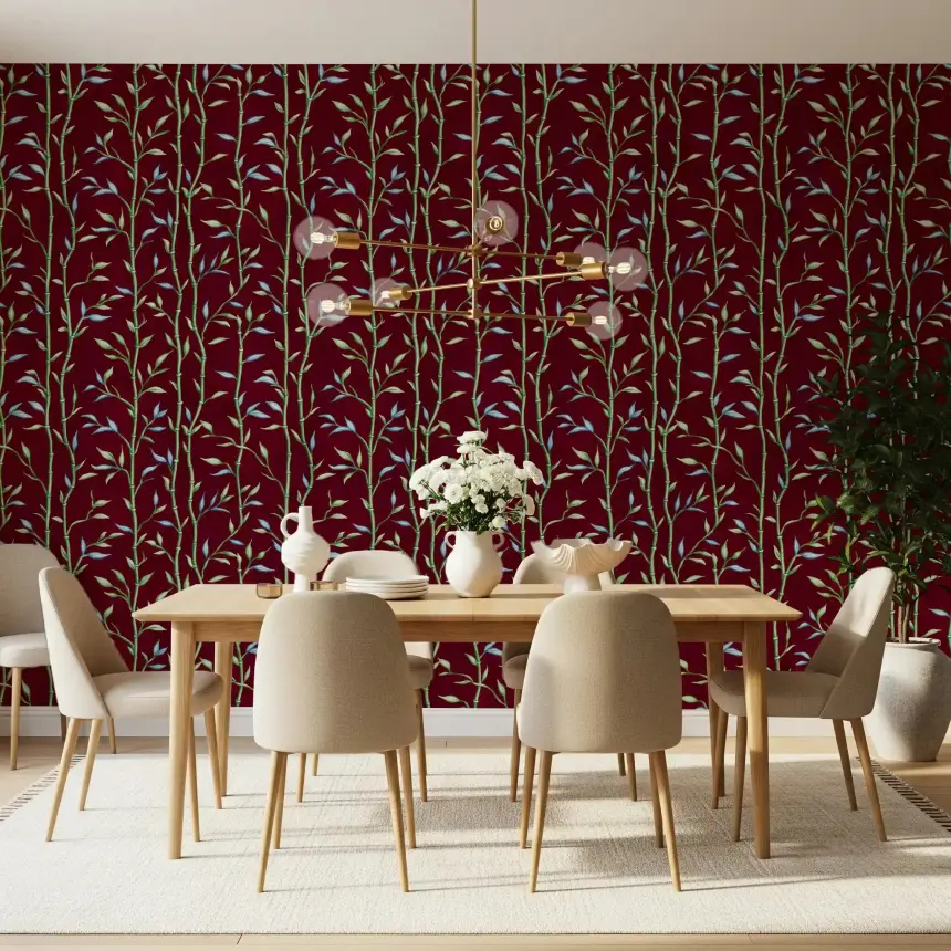 Bamboo Breeze Crimson Wallpaper
