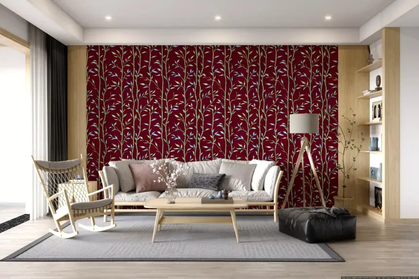 Bamboo Breeze Crimson Wallpaper