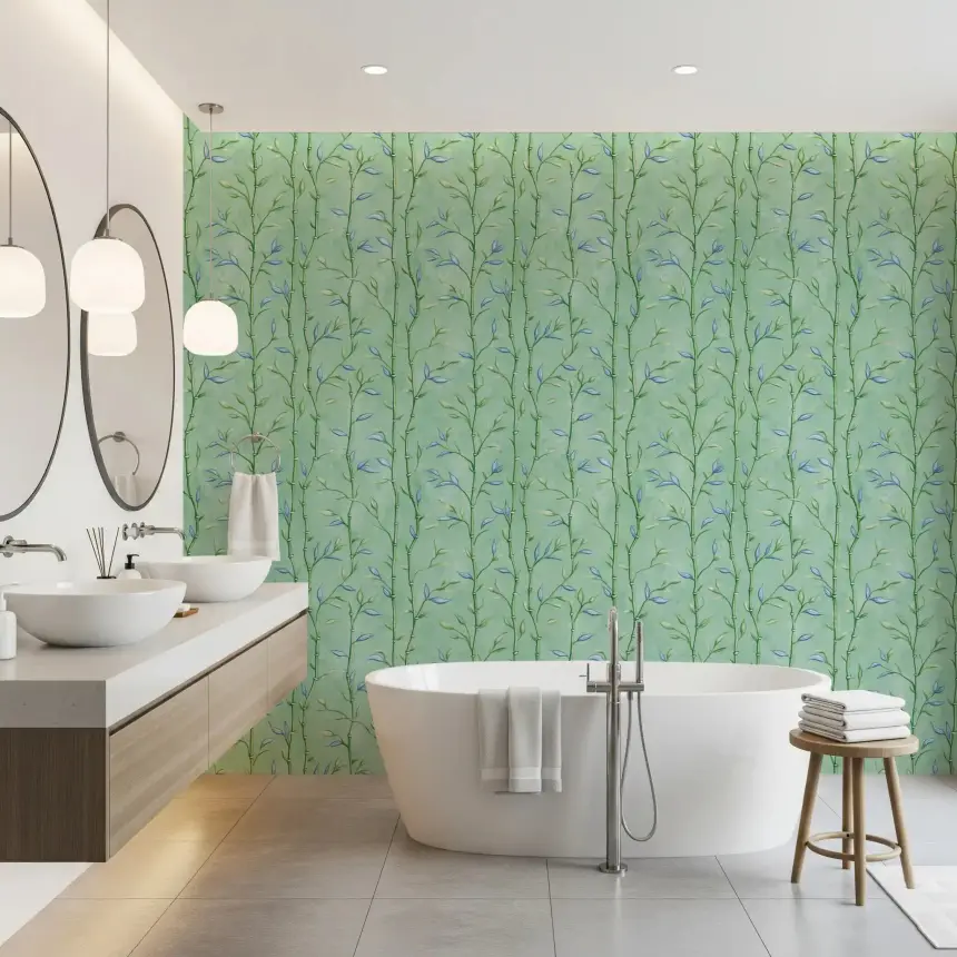 Bamboo Breeze Minty Teal Wallpaper