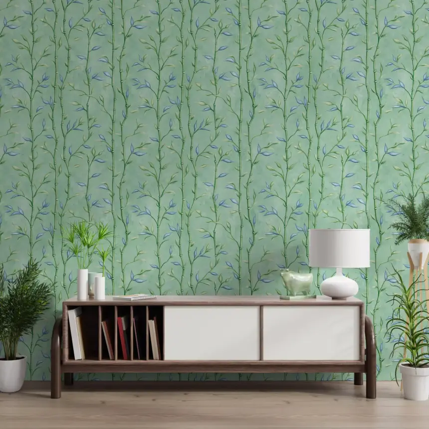 Bamboo Breeze Minty Teal Wallpaper