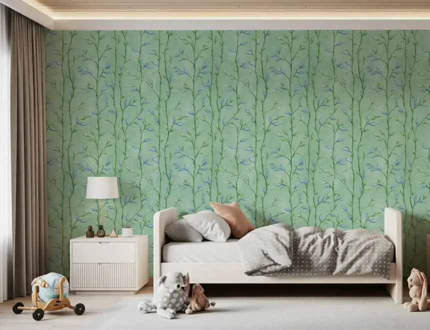 Bamboo Breeze Minty Teal Wallpaper