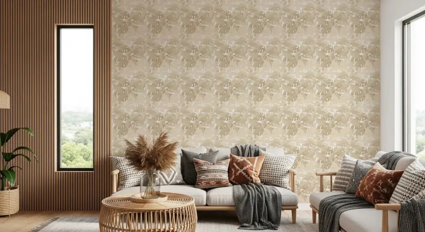 Beige Botanical Embrace Monstera Foliage Wallpaper