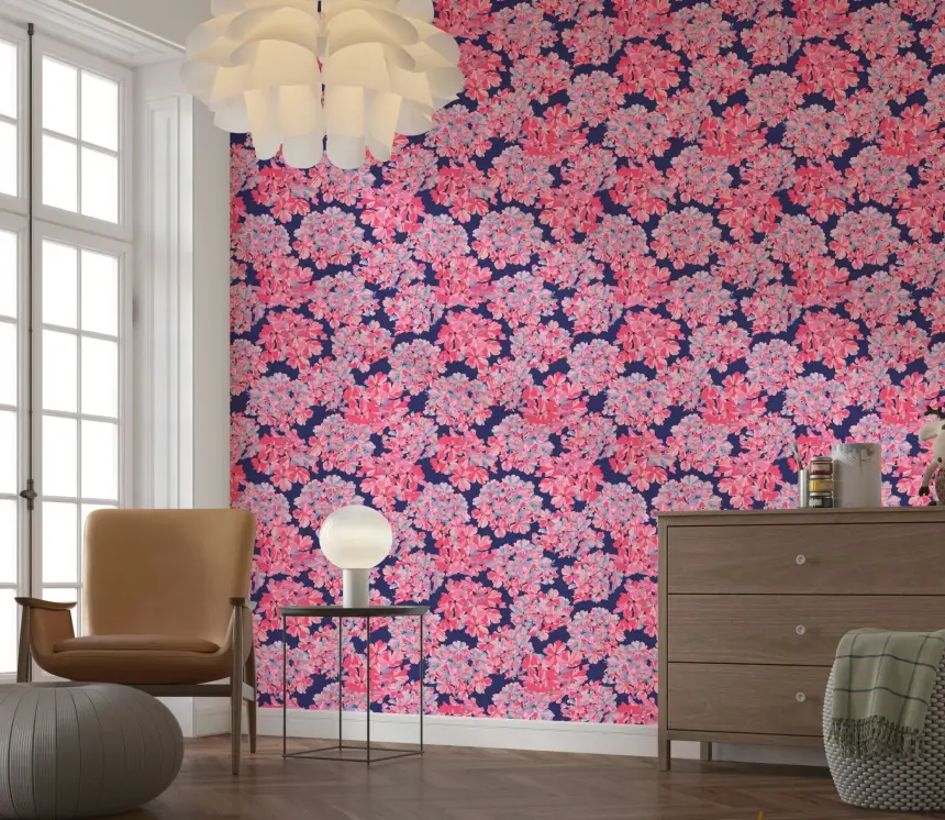 Big Bloom Hydrangeas Vintage English Floral Antique Pink Blue Blush Wallpaper