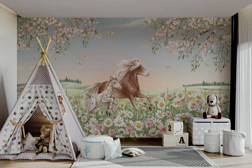 Blossom Horses Wall Mural