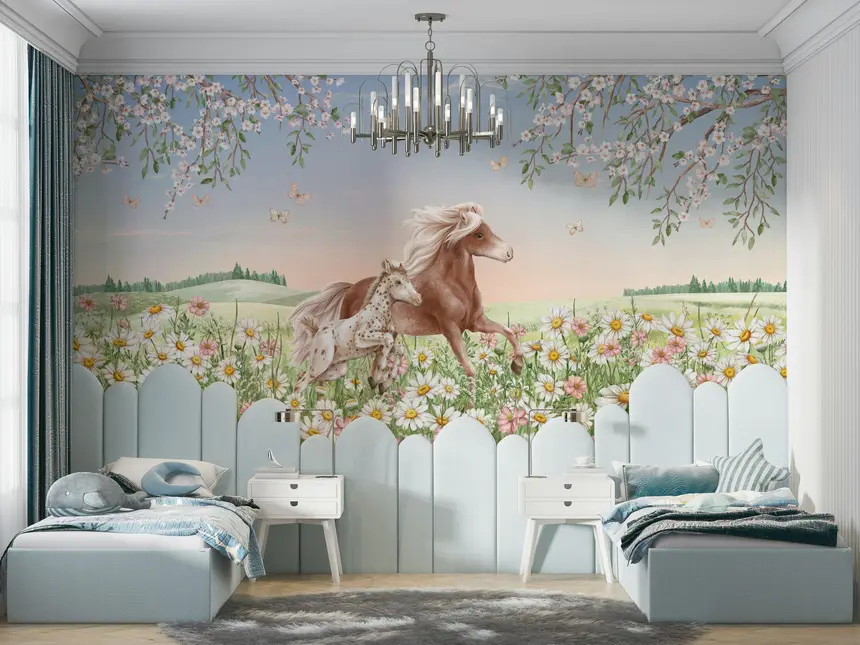 Blossom Horses Wall Mural