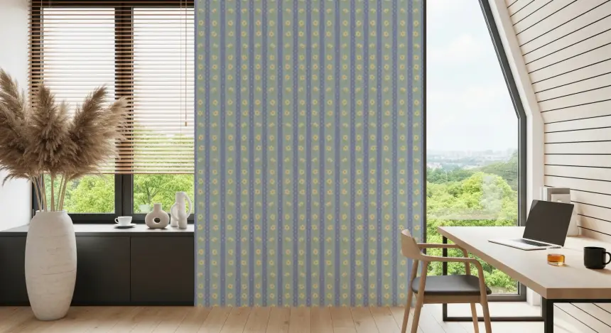 Blue Bloom Stripes Wallpaper