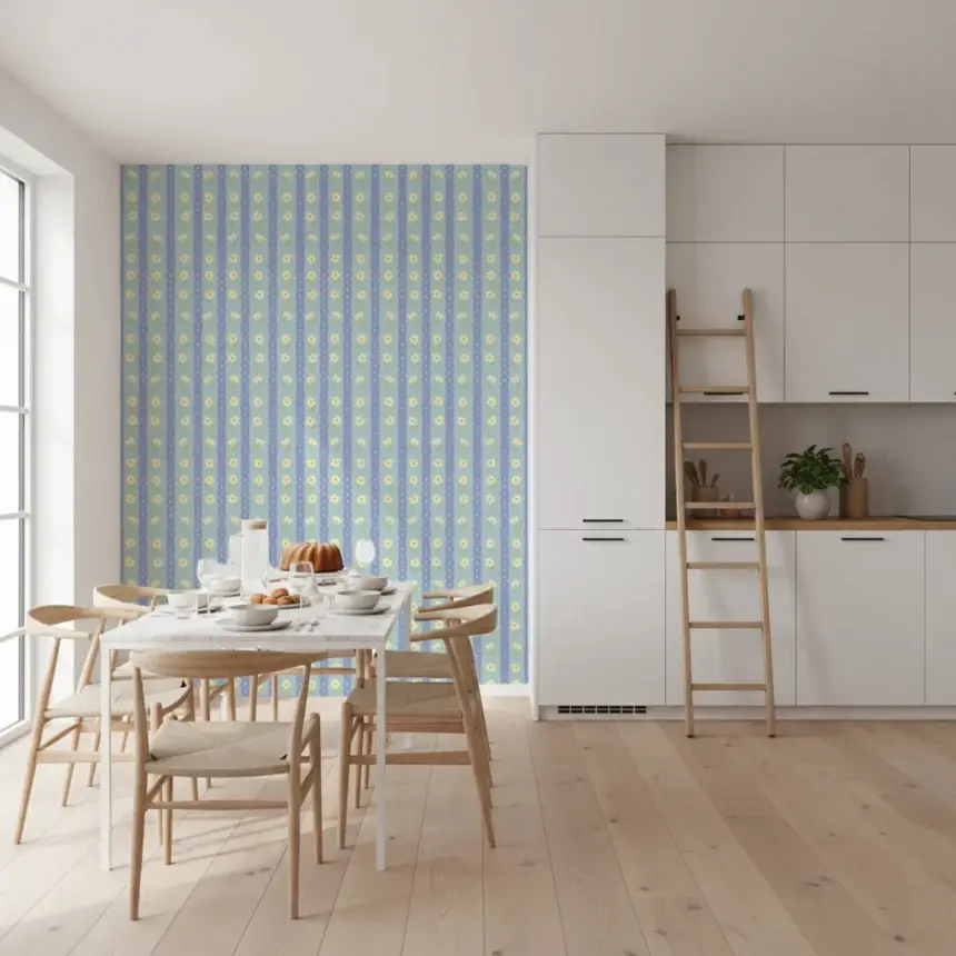 Blue Bloom Stripes Wallpaper