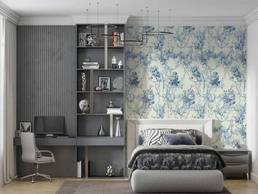 Blue Floral Chinoiserie Charm Wallpaper