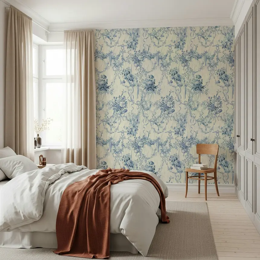 Blue Floral Chinoiserie Charm Wallpaper