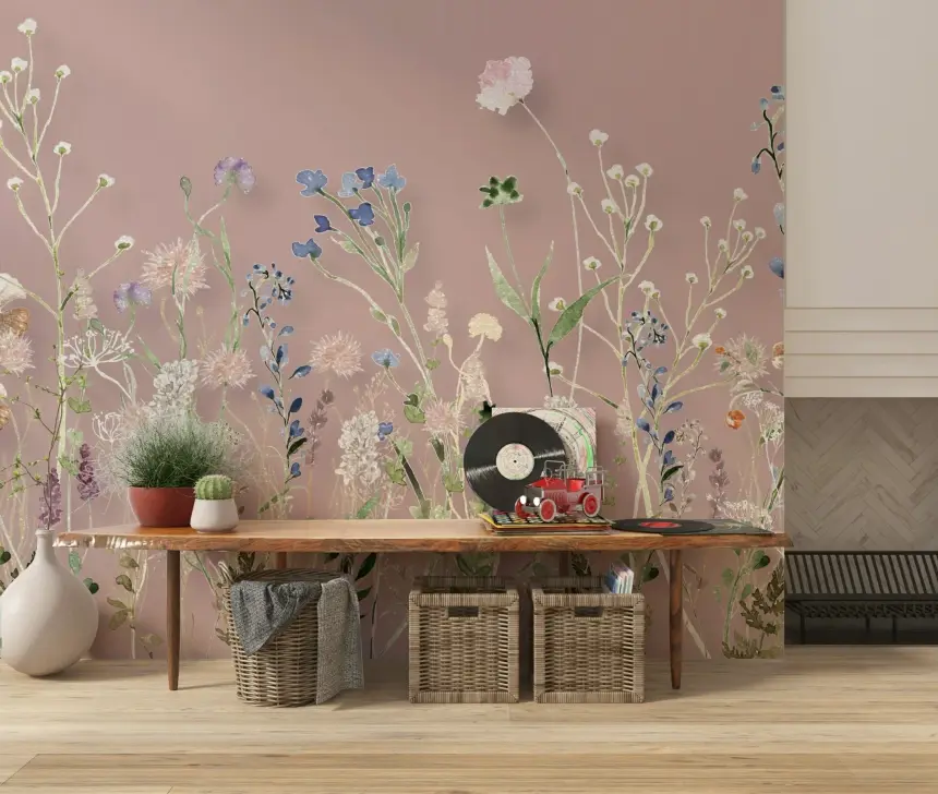 Blush Meadow Blooms Wall Mural - 3133173