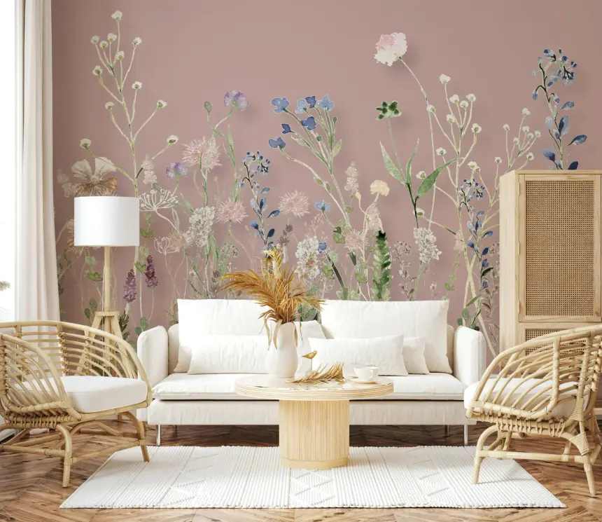 Blush Meadow Blooms Wall Mural - 3133173