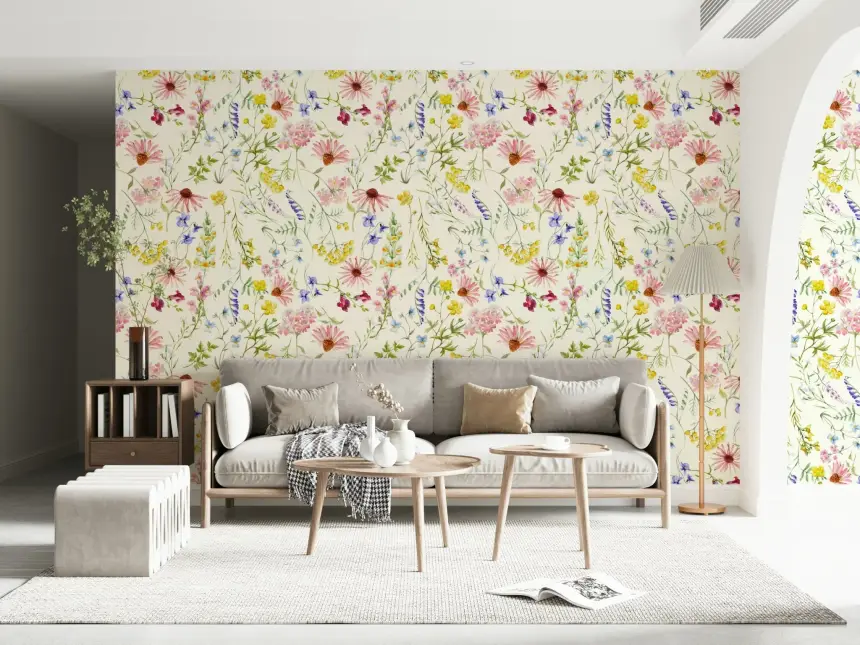 Blush Wildflower Meadow Wallpaper
