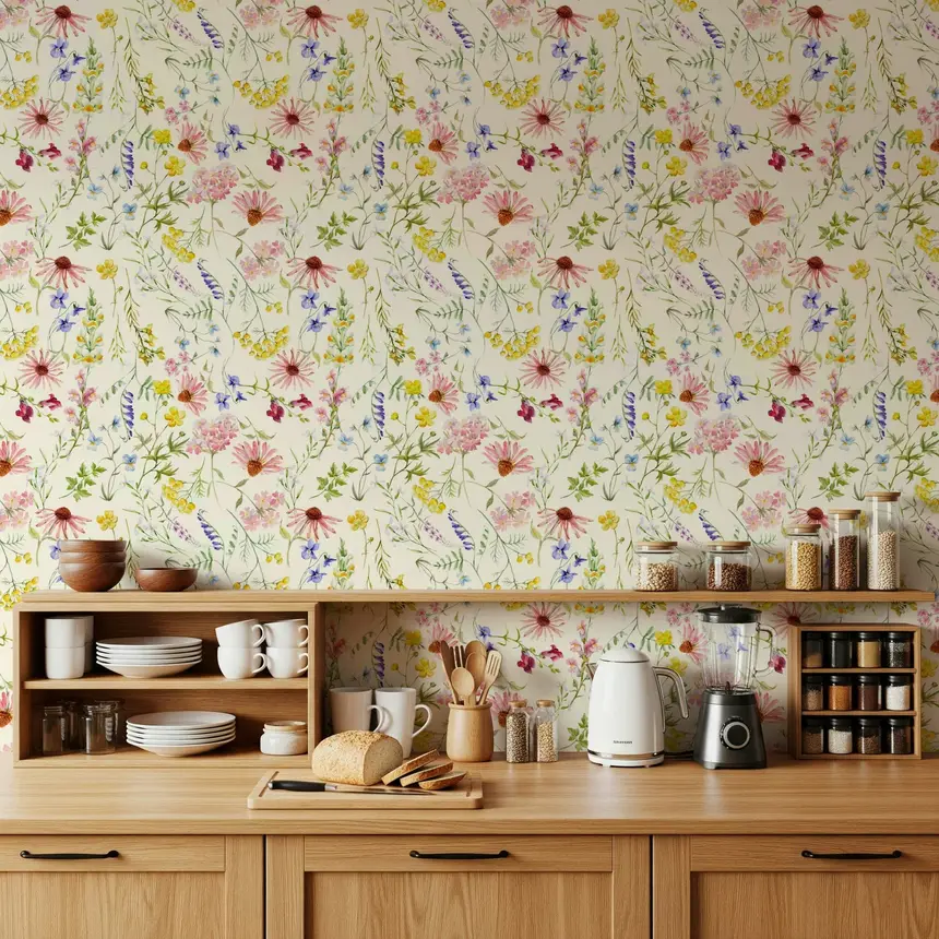 Blush Wildflower Meadow Wallpaper