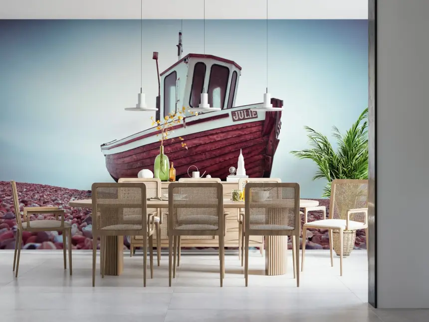Boat Resting on Pebbled Strand Wall Mural
