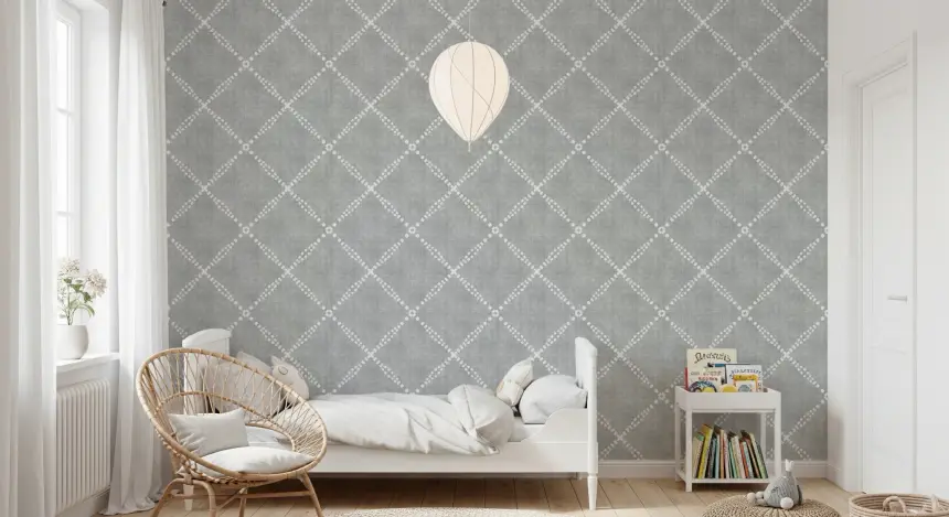 Boho Dotted Trellis Grunge Grey Clouds Wallpaper