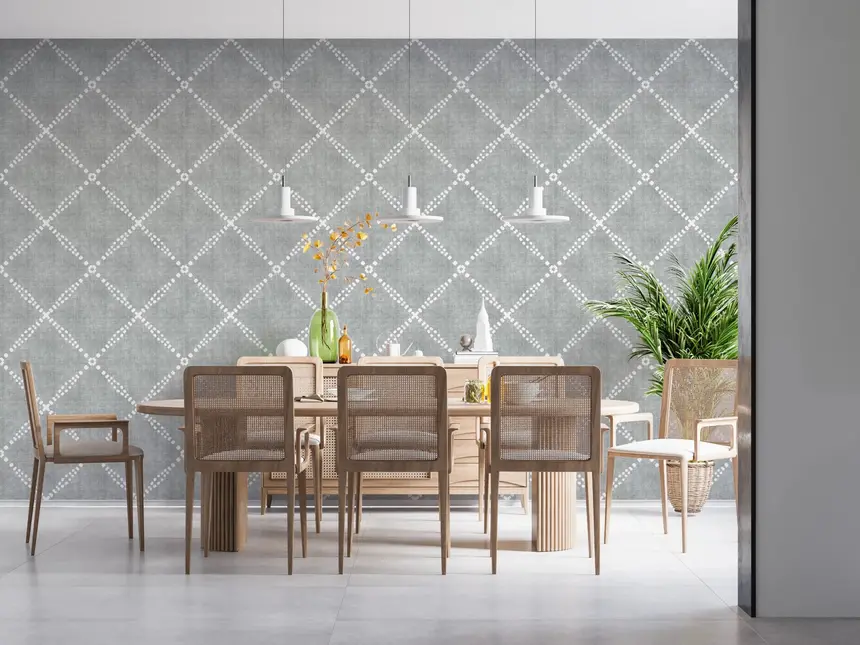 Boho Dotted Trellis Grunge Grey Clouds Wallpaper