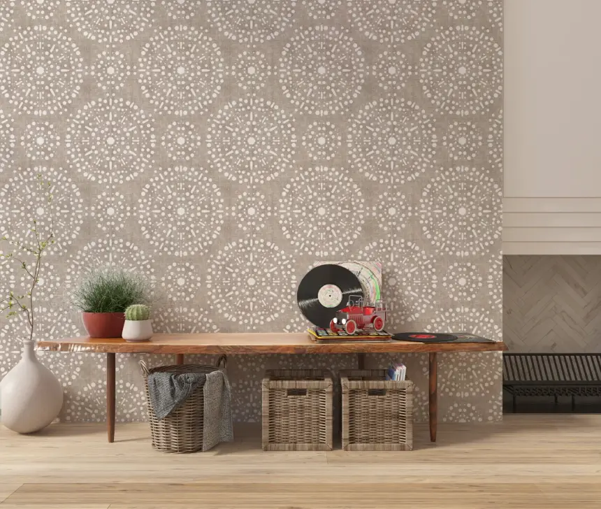 Boho Fireworks Grunge Earthy Beige Wallpaper