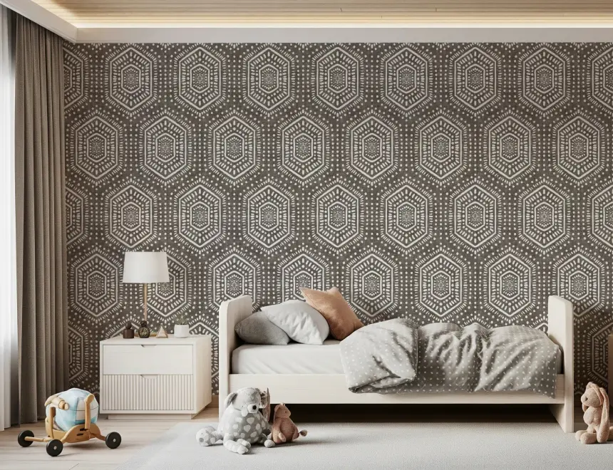 Boho Painted Grunge Dark Bark Wallpaper