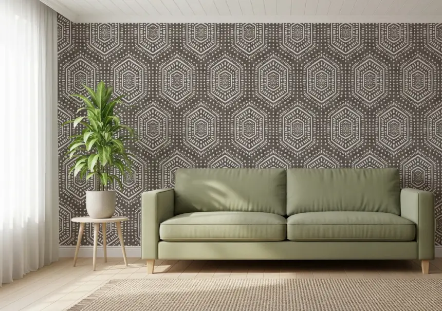 Boho Painted Grunge Dark Bark Wallpaper