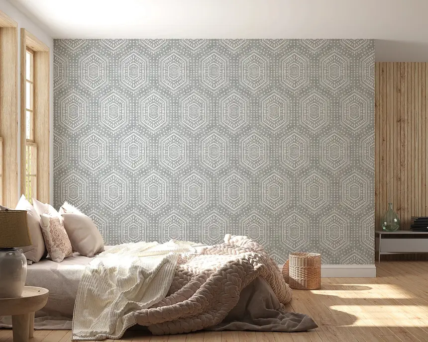Boho Painted Grunge Grey Clouds Wallpaper