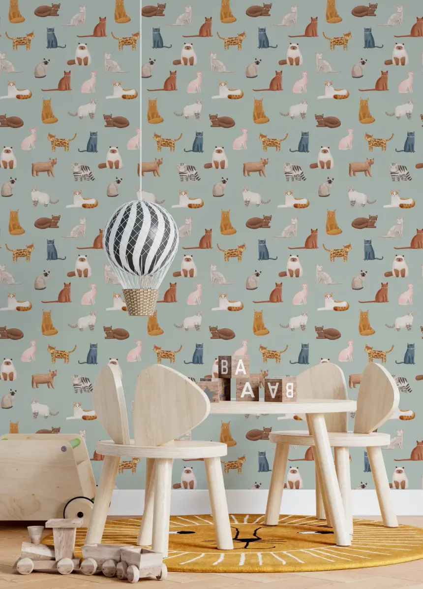 Cats on Mint Green Wallpaper