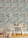 Whimsical Cat Pattern Mint Green Wallpaper 7