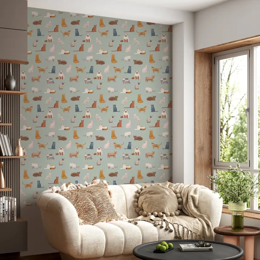 Cats on Mint Green Wallpaper