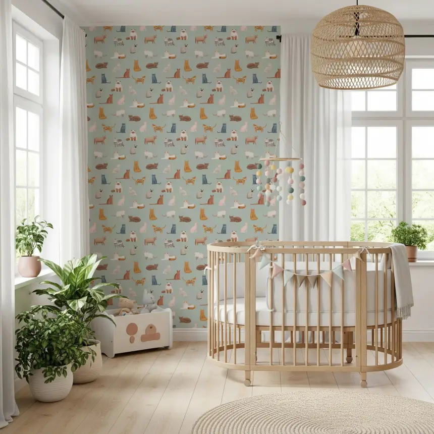 Cats on Mint Green Wallpaper