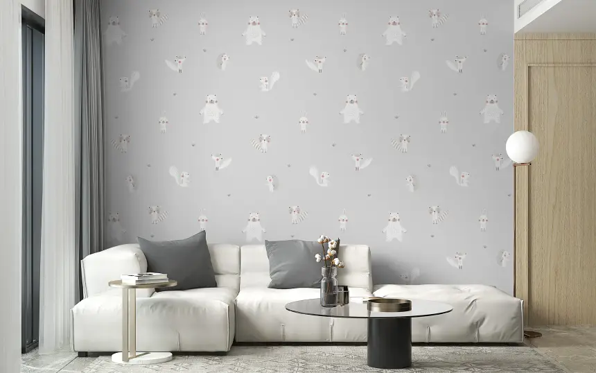 Forest Animals Gray Wallpaper for Walls
