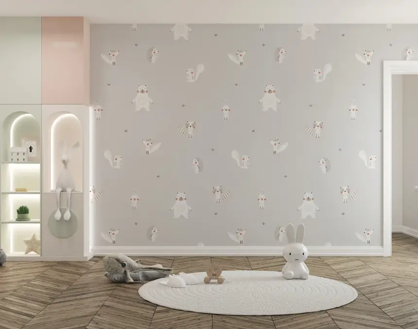 Forest Animals Gray Wallpaper for Walls