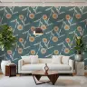 Modern Teal Floral Pattern Wallpaper with Orange Accents 6