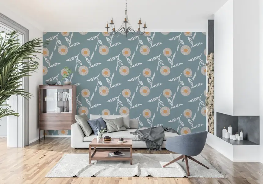 Cozy Scandi Flower Nordic Blue Grey - Craft Botanical Wallpaper